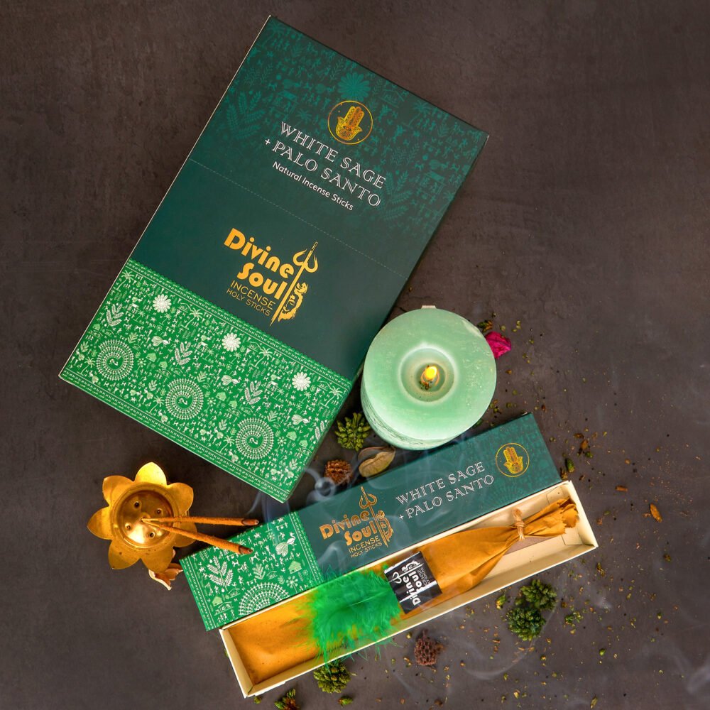 Divine Soul White sage + Palo Santo Incense Sticks 15gm Opium Backflow Incense Cones f